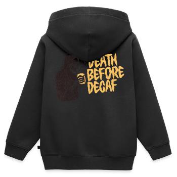 Death Before Decaf - Kinder Premium Organic Zip Hoodie - Schwarz - Hinten - AI Model Kid Male (0cm)