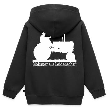 Biobauer in der Nähe aus Leidenschaft Geschenk - Kinder Premium Organic Zip Hoodie - Schwarz - Hinten - AI Model Kid Male (0cm)