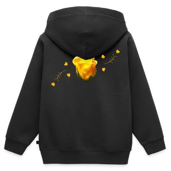 rose jaune rose - Sweat Premium à capuche zippé enfant bio - noir - Dos - AI Model Kid Male (0cm)
