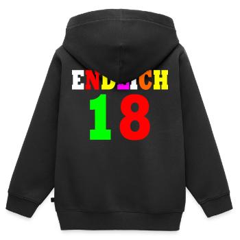 Endlich 18 - Kinder Premium Organic Zip Hoodie - Schwarz - Hinten - AI Model Kid Male (0cm)