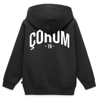 Corum 19 Turquie Türkiye TR Cadeau Vacances Turc - Sweat Premium à capuche zippé enfant bio - noir - Dos - AI Model Kid Male (0cm)