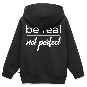 Be real not perfect - Kids Premium Organic Zip-up Hoodie - black - Back - AI Model Kid Male (0cm)
