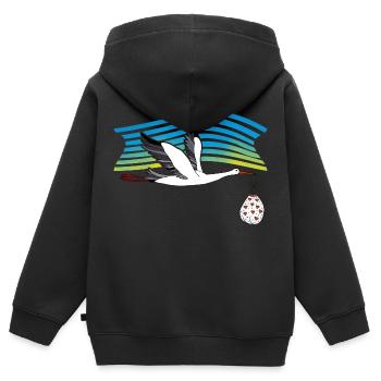 Oiseau cigogne - Sweat Premium à capuche zippé enfant bio - noir - Dos - AI Model Kid Male (0cm)