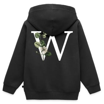 Green Botanical Letter w - Kids Premium Organic Zip-up Hoodie - black - Back - AI Model Kid Male (0cm)