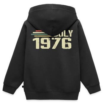 Anniversaire juillet 1976 Année 1976 juillet Né en 1976 - Sweat Premium à capuche zippé enfant bio - noir - Dos - AI Model Kid Male (0cm)