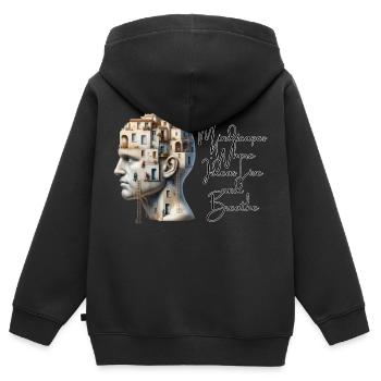 Quartier général de l’imagination - Sweat Premium à capuche zippé enfant bio - noir - Dos - AI Model Kid Male (0cm)
