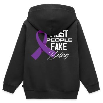 Most people fake being sick Fibromyalgia - Kinder Premium Organic Zip Hoodie - Schwarz - Hinten - AI Model Kid Male (0cm)