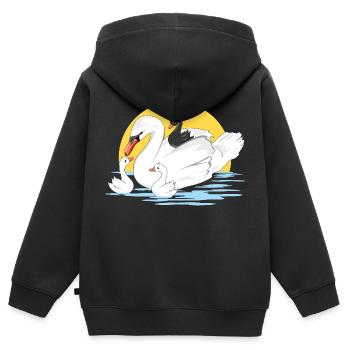 Maman cygne blanc et ses trois bébés - Sweat Premium à capuche zippé enfant bio - noir - Dos - AI Model Kid Male (0cm)