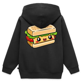 Sandwich avec visage - Sweat Premium à capuche zippé enfant bio - noir - Dos - AI Model Kid Male (0cm)