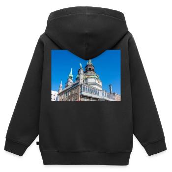Chapelle Notre-Dame de Bon Secours, Montréal, Québec - Sweat Premium à capuche zippé enfant bio - noir - Dos - AI Model Kid Male (0cm)