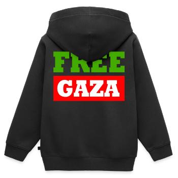 Free gaza - Kids Premium Organic Zip-up Hoodie - black - Back - AI Model Kid Male (0cm)