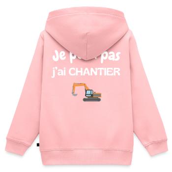 Je peux pas j'ai chantier - Sweat Premium à capuche zippé enfant bio - rose - Dos - AI Model Kid Female (0cm)