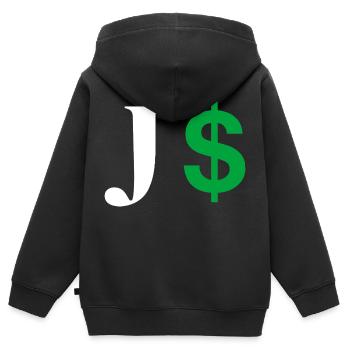 Lettre j dollar - Sweat Premium à capuche zippé enfant bio - noir - Dos - AI Model Kid Male (0cm)