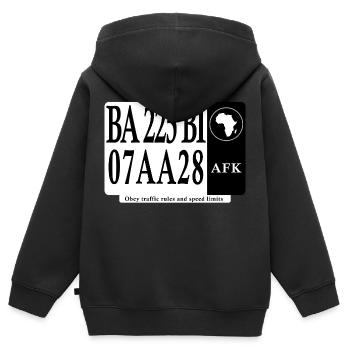 Plaque de sensibilisation Routière - Sweat Premium à capuche zippé enfant bio - noir - Dos - AI Model Kid Male (0cm)