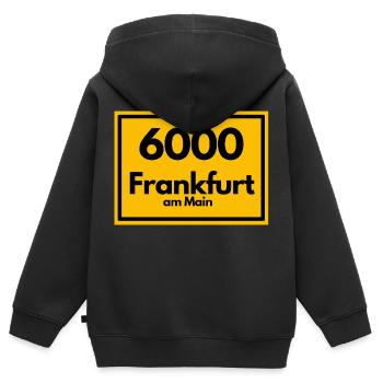 Ortsschild - damals Retro urban PLZ 6000 Frankfurt - Kinder Premium Organic Zip Hoodie - Schwarz - Hinten - AI Model Kid Male (0cm)