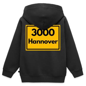Place sign - then Retro urban Zip Code 3000 Hanover - Kids Premium Organic Zip-up Hoodie - black - Back - AI Model Kid Male (0cm)