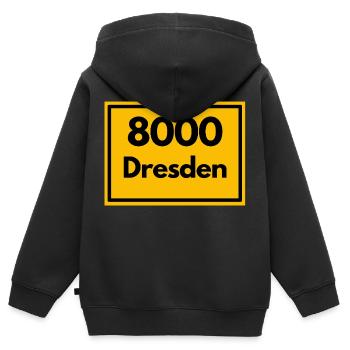 Place sign - then Retro urban Zip Code 8000 Dresden - Kids Premium Organic Zip-up Hoodie - black - Back - AI Model Kid Male (0cm)