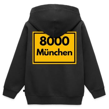 Place sign - then Retro urban Zip Code 8000 Munich - Kids Premium Organic Zip-up Hoodie - black - Back - AI Model Kid Male (0cm)