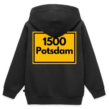 Place sign - then retro old zip code 1500 Potsdam - Kids Premium Organic Zip-up Hoodie - black - Back - AI Model Kid Male (0cm)