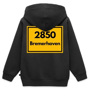 Ortsschild - damals alte PLZ 2850 BREMERHAVEN - Kinder Premium Organic Zip Hoodie - Schwarz - Hinten - AI Model Kid Male (0cm)
