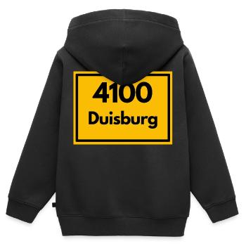 Place sign - then retro old zip code 4100 DUISBURG - Kids Premium Organic Zip-up Hoodie - black - Back - AI Model Kid Male (0cm)