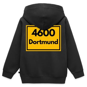 Town sign - then retro old zip code DORTMUND - Kids Premium Organic Zip-up Hoodie - black - Back - AI Model Kid Male (0cm)