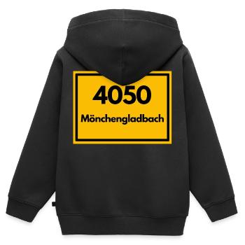 Ortsschild - damals alte PLZ 4050 MÖNCHENGLADBACH - Kinder Premium Organic Zip Hoodie - Schwarz - Hinten - AI Model Kid Male (0cm)