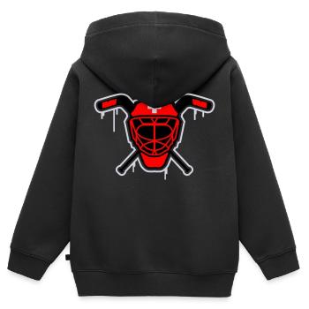 Hockey Goalie Mask Suisse - Sweat Premium à capuche zippé enfant bio - noir - Dos - AI Model Kid Male (0cm)