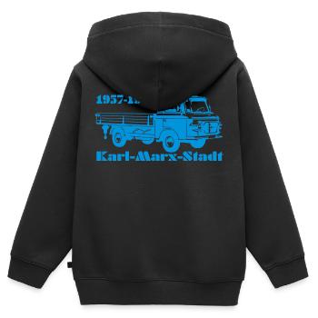 Barkas Pritsche B1000 - Kinder Premium Organic Zip Hoodie - Schwarz - Hinten - AI Model Kid Male (0cm)