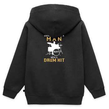NE SOUS-ESTIMEZ JAMAIS UN HOMME À LA BATTERIE ! - Sweat Premium à capuche zippé enfant bio - noir - Dos - AI Model Kid Male (0cm)
