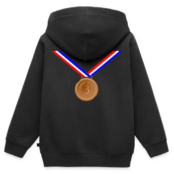 Médaille de bronze 3ème - Sweat Premium à capuche zippé enfant bio - noir - Dos - AI Model Kid Male (0cm)