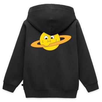 Dicker Saturn - Kinder Premium Organic Zip Hoodie - Schwarz - Hinten - AI Model Kid Male (0cm)