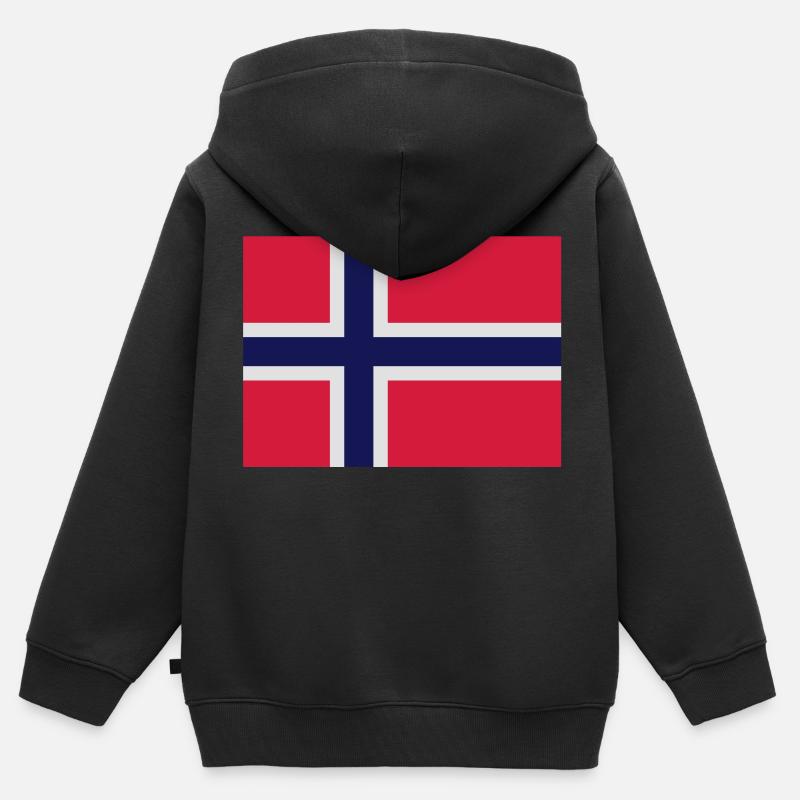 Norge Flagg - Hettegenser Premium med glidelås barn økologisk - svart
