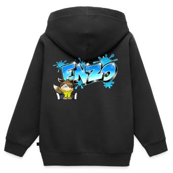Enzo-Graffiti-Name - Kinder Premium Organic Zip Hoodie - Schwarz - Hinten - AI Model Kid Male (0cm)