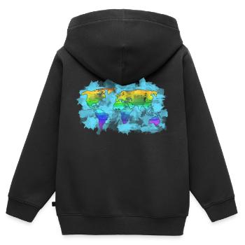 carte du monde - Sweat Premium à capuche zippé enfant bio - noir - Dos - AI Model Kid Male (0cm)