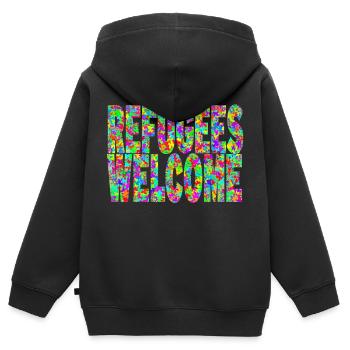 refugees welcome und viele bunte schmetterlinge - Kinder Premium Organic Zip Hoodie - Schwarz - Hinten - AI Model Kid Male (0cm)