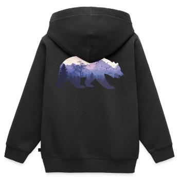 Ours silhouette avec fond - Sweat Premium à capuche zippé enfant bio - noir - Dos - AI Model Kid Male (0cm)