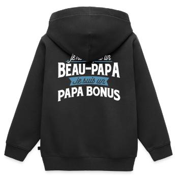 Papa bonus cadeau - Sweat Premium à capuche zippé enfant bio - noir - Dos - AI Model Kid Male (0cm)