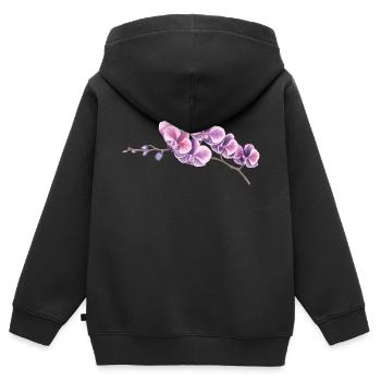 FLOWER - Kinder Premium Organic Zip Hoodie - Schwarz - Hinten - AI Model Kid Male (0cm)