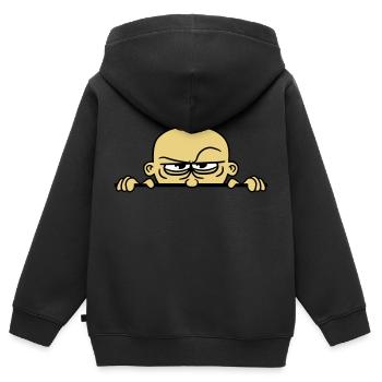 boeses gesicht verstecken mauer schild lustig comi - Kinder Premium Organic Zip Hoodie - Schwarz - Hinten - AI Model Kid Male (0cm)