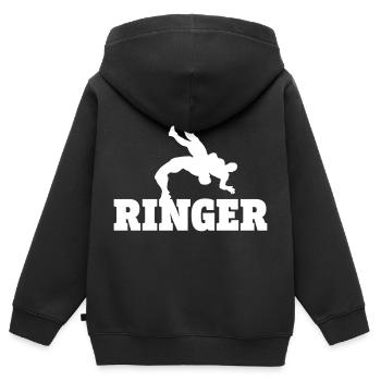 Ringen - Kinder Premium Organic Zip Hoodie - Schwarz - Hinten - AI Model Kid Male (0cm)