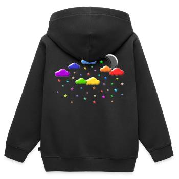 Nuits arc-en-ciel; Nuits arc-en-ciel; Étoiles; étoiles - Sweat Premium à capuche zippé enfant bio - noir - Dos - AI Model Kid Male (0cm)