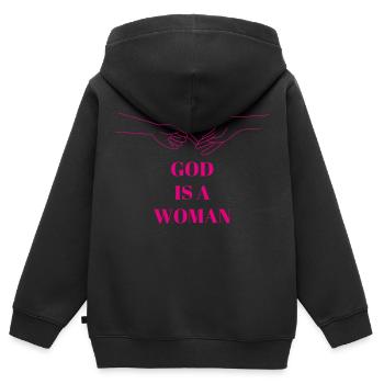 God is a woman Feminist Feminist Cadeau - Sweat Premium à capuche zippé enfant bio - noir - Dos - AI Model Kid Male (0cm)