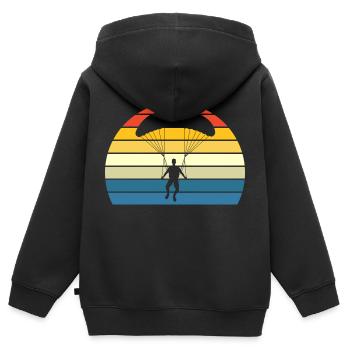 Saut parachute - Sweat Premium à capuche zippé enfant bio - noir - Dos - AI Model Kid Male (0cm)