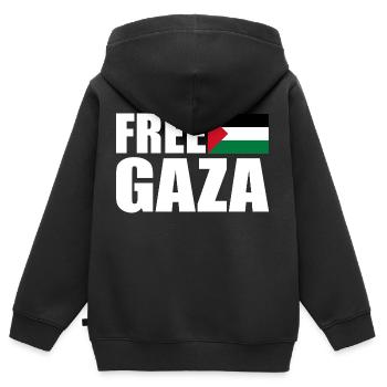 Free gaza - Kids Premium Organic Zip-up Hoodie - black - Back - AI Model Kid Male (0cm)