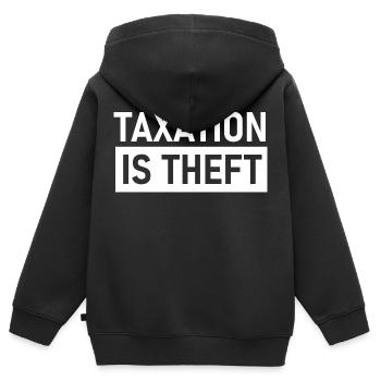 Taxation is Theft, Steuern sind Raub, Liberty - Kinder Premium Organic Zip Hoodie - Schwarz - Hinten - AI Model Kid Male (0cm)