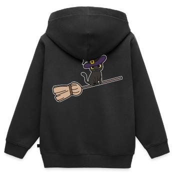 Chat Balai de sorcière - Sweat Premium à capuche zippé enfant bio - noir - Dos - AI Model Kid Male (0cm)