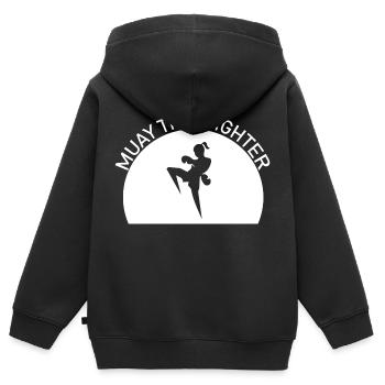 Boxe Combat Muay Thai - Sweat Premium à capuche zippé enfant bio - noir - Dos - AI Model Kid Male (0cm)