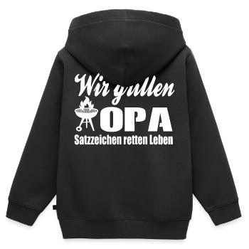 Wir grillen Opa - Satzzeichen retten Leben [white] - Kinder Premium Organic Zip Hoodie - Schwarz - Hinten - AI Model Kid Male (0cm)