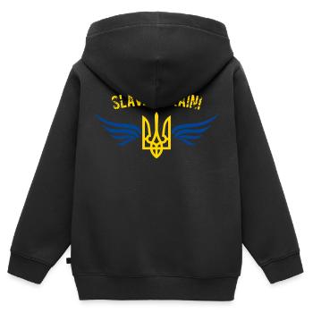 Ukraine Ruhm und Ehre - Kinder Premium Organic Zip Hoodie - Schwarz - Hinten - AI Model Kid Male (0cm)